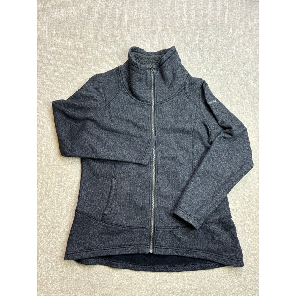 Columbia Womens Full Zip Fleece Lined Jacket Charcoal Gray Funnel Neck XL